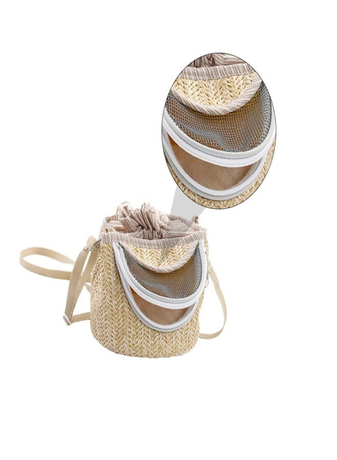 FONDOTIN Pets Go Out Backpack for Small Animals Breathable Hamster Carrier with Ventilated Gauze Stylish Straw-Woven Design for Comfortable Travel and Outdoor Adventures - Image 5